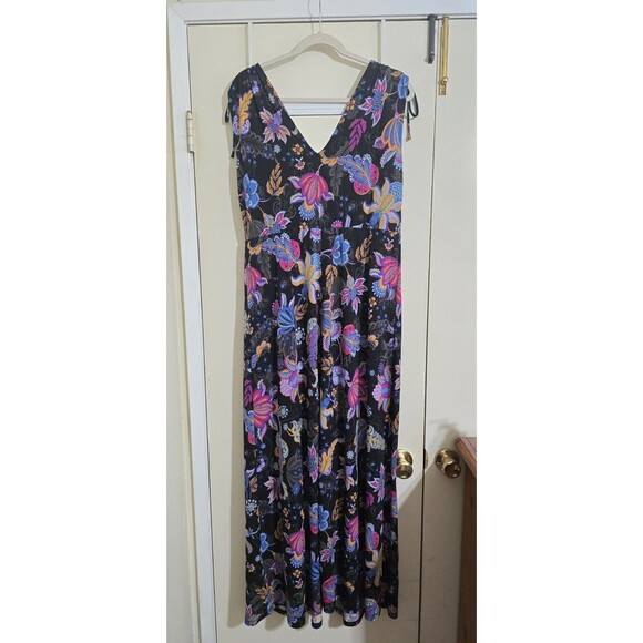 IMAN Global Chic Drapey Tiered Pink Purple Floral Maxi Dress Large - Picture 2 of 4